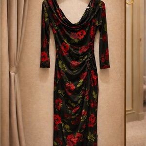 Elegant Floral Black and Red Dress